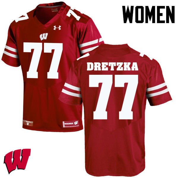 Wisconsin Badgers Women's #77 Ian Dretzka NCAA Under Armour Authentic Red College Stitched Football Jersey HB40T58EV